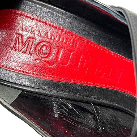 NWOB ALEXANDER MCQUEEN French Gloss Leather Marbled Plexi Platform Buckle Heels - Picture 12 of 15